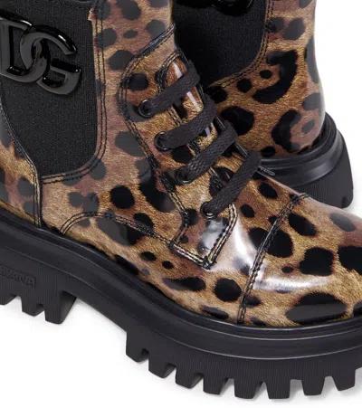 Dolce & Gabbana Leopard-print Lace-up Boots In Brown