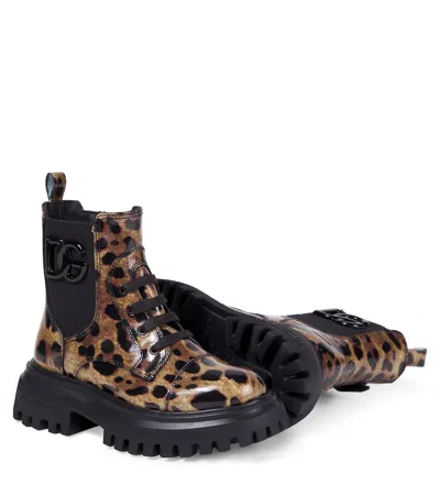 Dolce & Gabbana Leopard-print Lace-up Boots In Brown