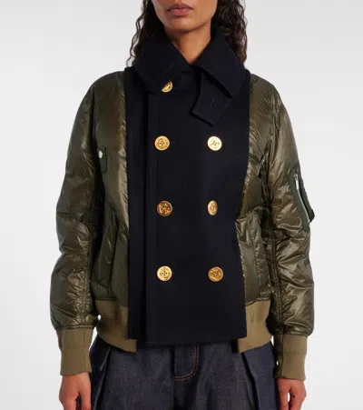 Sacai Double-breasted Down Jacket In Black