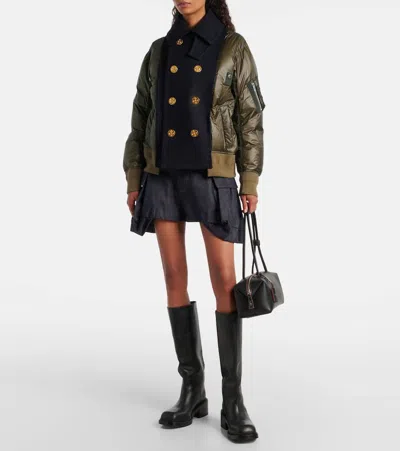 Sacai Double-breasted Down Jacket In Black