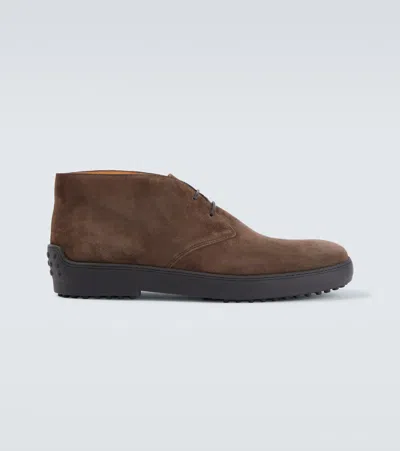 Tod's Suede Gommino Desert Boots In Brown