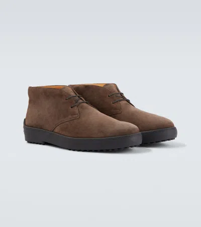 Tod's Suede Gommino Desert Boots In Brown