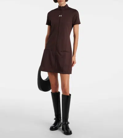 Courrèges Mini Dress With High Collar And Pockets In Brown