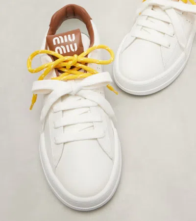 Miu Miu Low-top Leather Sneakers Featuring Contrast Heel Tab In White