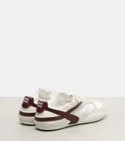 Miu Miu Women Two-tone Tech Fabric And Suede Gymnasium Sneakers In White