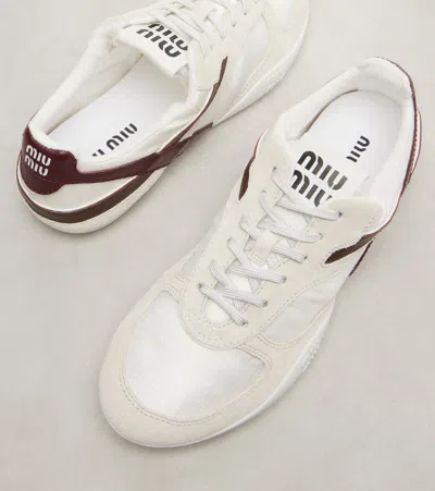 Miu Miu Women Two-tone Tech Fabric And Suede Gymnasium Sneakers In White