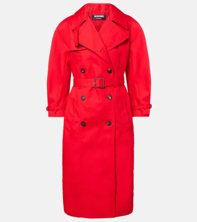 Jacquemus Belted Trench Coat With Structured Collar In Red