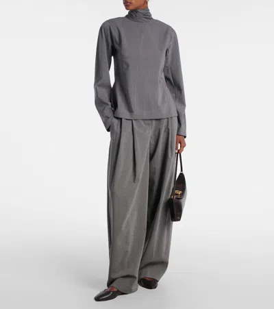 Jacquemus Curvo High-rise Cotton-blend Straight-leg Pants In Gray