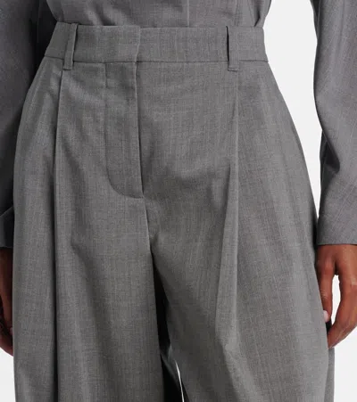 Jacquemus Curvo High-rise Cotton-blend Straight-leg Pants In Gray