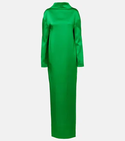 Tom Ford Long Sleeve Shiny Crepe Column Gown In Green