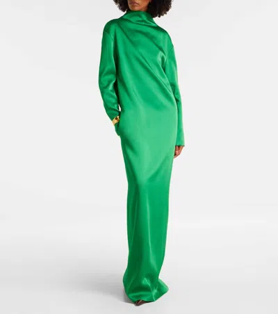Tom Ford Long Sleeve Shiny Crepe Column Gown In Green