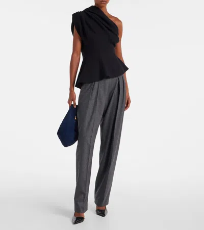 Khaite Aimee Asymmetric One-shoulder Wool-blend Peplum Top In Black