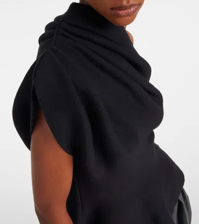 Khaite Aimee Asymmetric One-shoulder Wool-blend Peplum Top In Black
