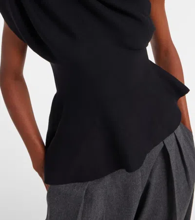 Khaite Aimee Asymmetric One-shoulder Wool-blend Peplum Top In Black