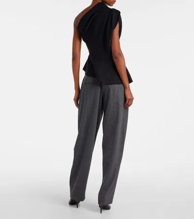Khaite Aimee Asymmetric One-shoulder Wool-blend Peplum Top In Black