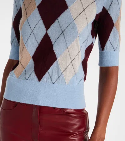 Khaite Womens Light Blue Multi Anders Short-sleeves Cashmere And Wool Top In Blue