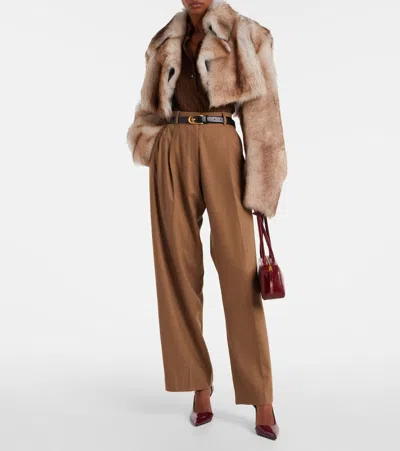 Khaite August High-rise Wool Straight Pants In Brown