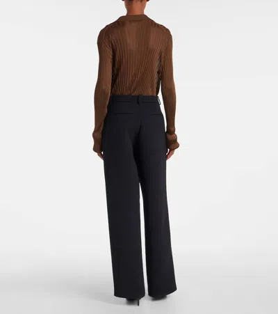 Khaite Teyana Pleated Woven Wide-leg Pants In Black