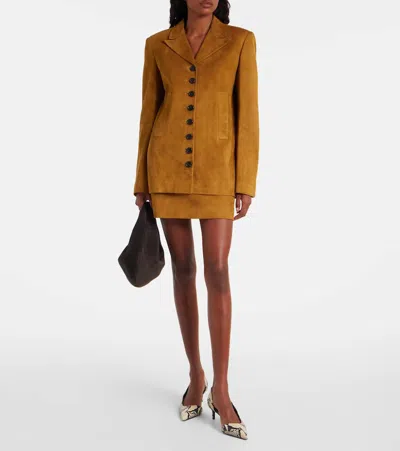 Khaite Jett Lambskin Suede Miniskirt In Brown