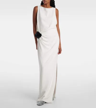 Proenza Schouler Rose-embellished Draped Maxi Evening Dress In White