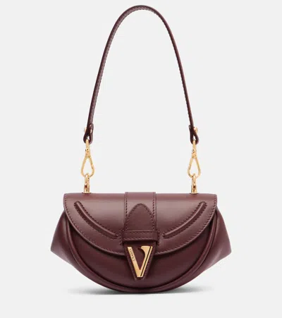 Versace Virtus Small Leather Shoulder Bag In Burgundy