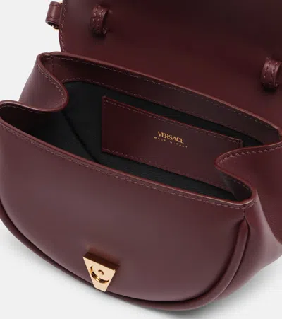 Versace Virtus Small Leather Shoulder Bag In Burgundy