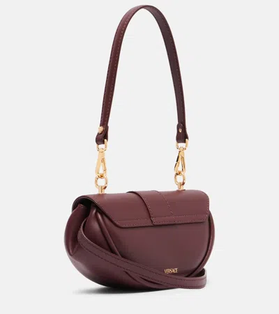 Versace Virtus Small Leather Shoulder Bag In Burgundy