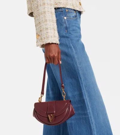 Versace Virtus Small Leather Shoulder Bag In Burgundy