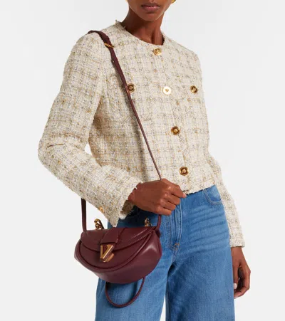 Versace Virtus Small Leather Shoulder Bag In Burgundy