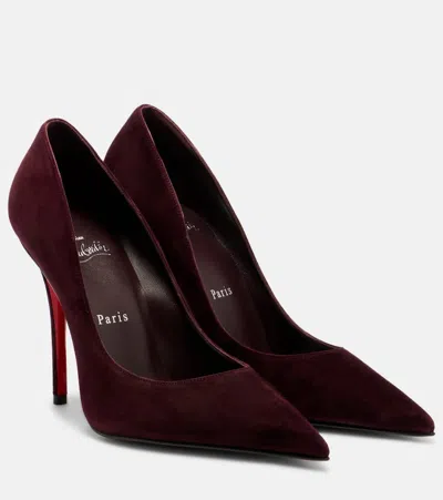 Christian Louboutin Stylish Pointed Toe Suede Pumps In Burgundy