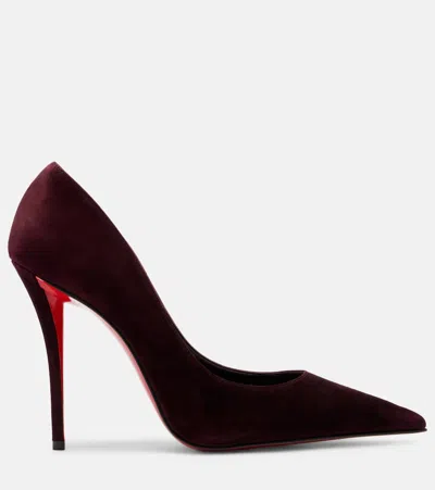 Christian Louboutin Stylish Pointed Toe Suede Pumps In Burgundy
