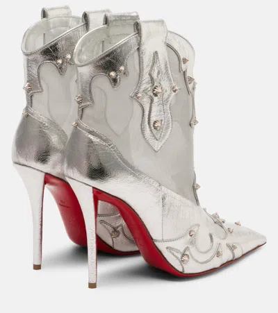 Christian Louboutin Santia Spike Metallic Leather Red Sole Western Booties In Silver