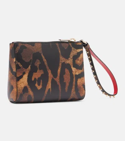 Christian Louboutin Animal Print Calf Leather Wallet With Studs In Brown