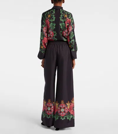 La Doublej Printed Silk Twill Palazzo Pants In Gold