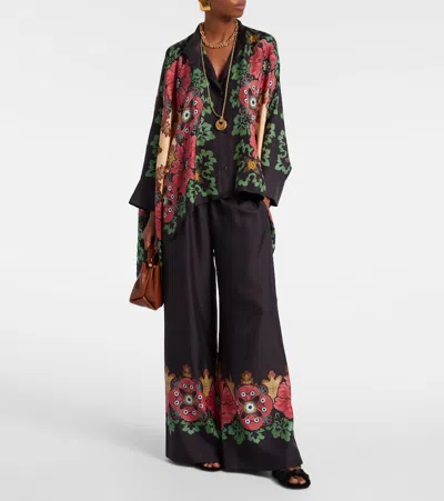 La Doublej Printed Silk Twill Palazzo Pants In Gold