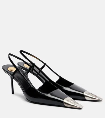 Saint Laurent Jeanne Slingback Pumps In Glazed Leather With Metal Toe Shoes In Black
