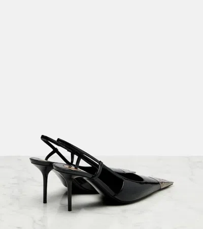 Saint Laurent Jeanne Slingback Pumps In Glazed Leather With Metal Toe Shoes In Black
