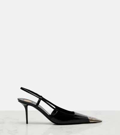 Saint Laurent Jeanne Slingback Pumps In Glazed Leather With Metal Toe Shoes In Black