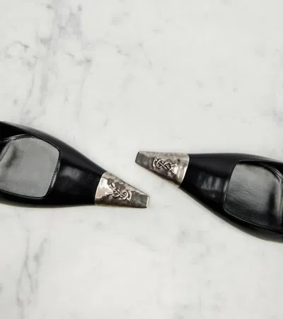 Saint Laurent Jeanne Slingback Pumps In Glazed Leather With Metal Toe Shoes In Black