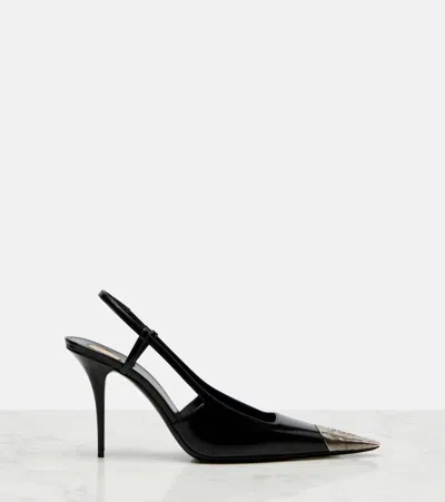 Saint Laurent Jeanne Slingback Pumps In Glazed Leather With Metal Toe Shoes In Black