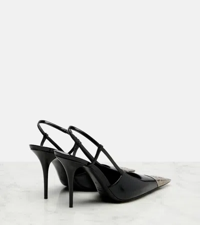 Saint Laurent Jeanne Slingback Pumps In Glazed Leather With Metal Toe Shoes In Black