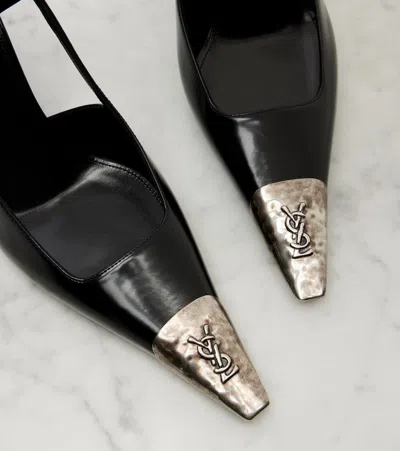 Saint Laurent Jeanne Slingback Pumps In Glazed Leather With Metal Toe Shoes In Black