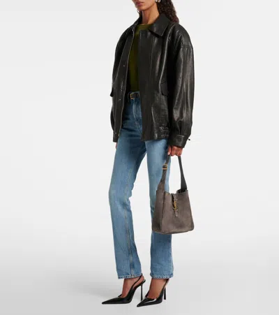 Saint Laurent Le 5 À 7 Supple Small Suede Shoulder Bag In Gray