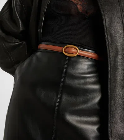 Saint Laurent Oval Buckle Thin Belt In Brown