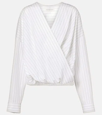 Dries Van Noten Oversized Wrap-effect Pinstriped Cotton-poplin Blouse In White