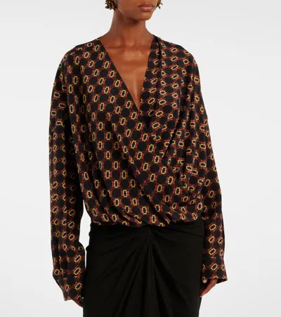 Dries Van Noten Draped Printed Silk Top In Multi