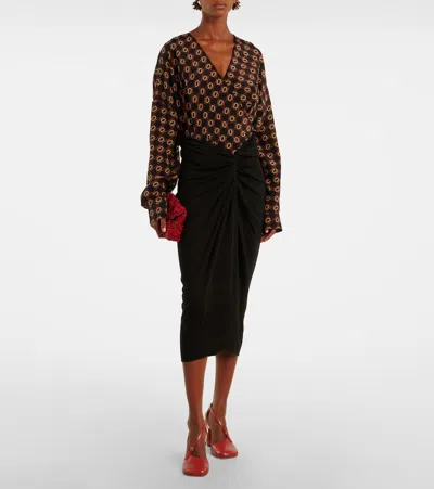 Dries Van Noten Draped Printed Silk Top In Multi