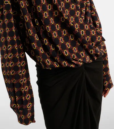 Dries Van Noten Draped Printed Silk Top In Multi