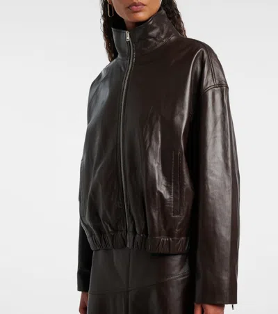Yves Salomon Leather Jacket In Brown