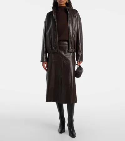 Yves Salomon Leather Jacket In Brown